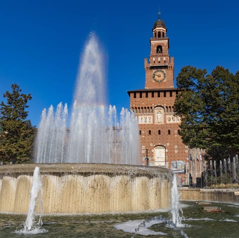 Stroll twenty minutes to beautiful Castello Sforzesco