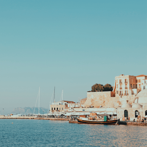 Soak up the Venetian splendour of Chania, just a twenty-minute drive away