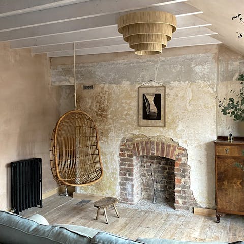 Admire the rustic touches in this unique beach home