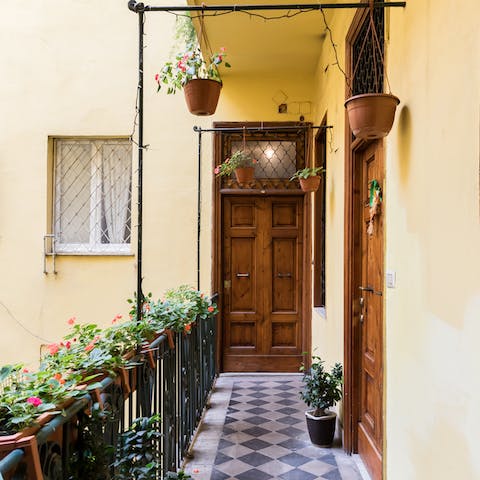 Enter through the charming walkway