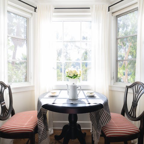 Find a quiet spot to enjoy a cup of tea in the master bedroom