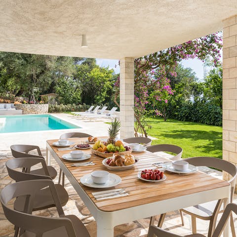 Light the barbecue and enjoy an alfresco meal on the covered terrace