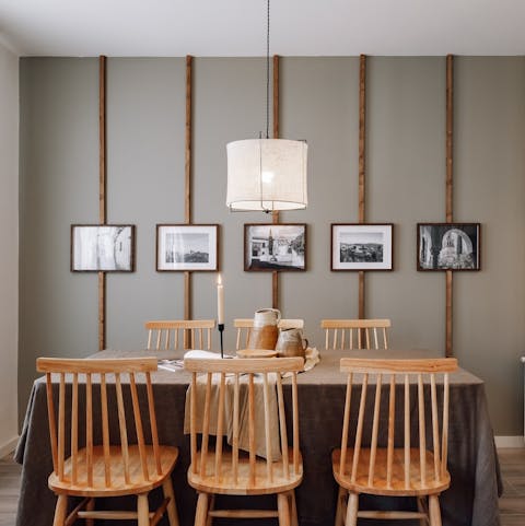 Gather together for a paella in the stylish dining area