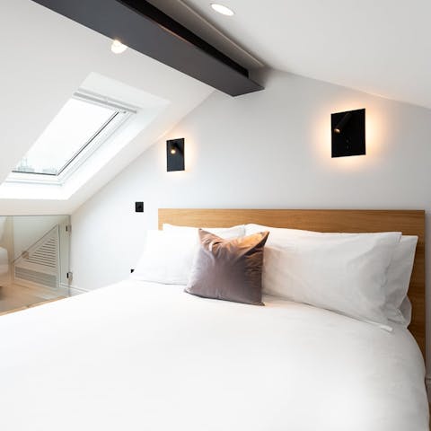 Wake with the sun in the airy, loft-style bedroom