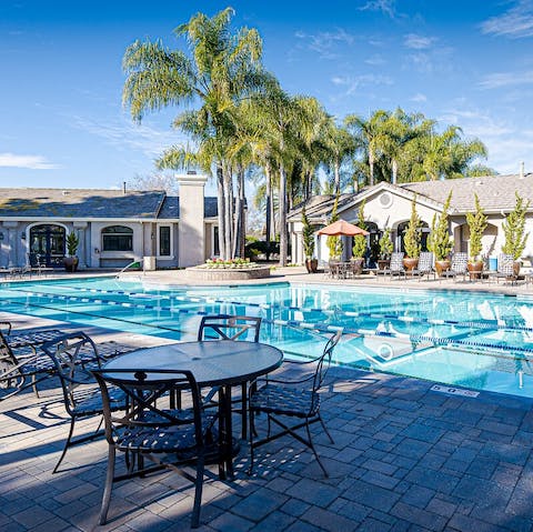 Go for a swim in the Olympic-sized pool or just soak up the sunshine from a lounger