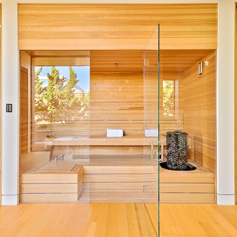 Enjoy a detoxing sauna after a dip in the pool