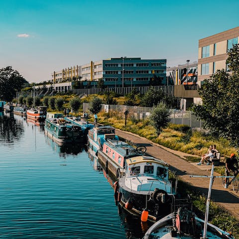 Stroll over to Hackney Wick in twenty-five minutes for craft beer bars and canalside restaurants