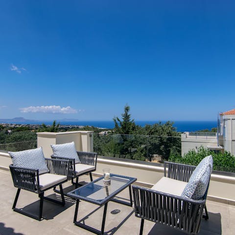 Enjoy the glorious views of the sea from the balcony