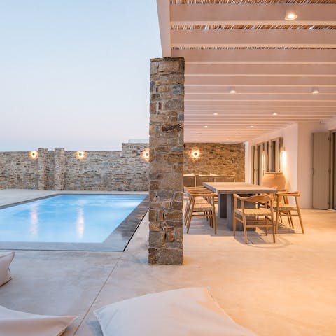 Gather on the terrace for dreamy sunset drinks and Greek-inspired meals