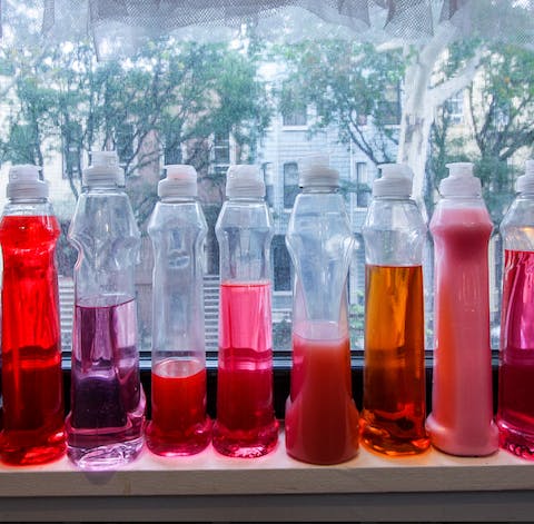 The owner's artistic collection of detergents