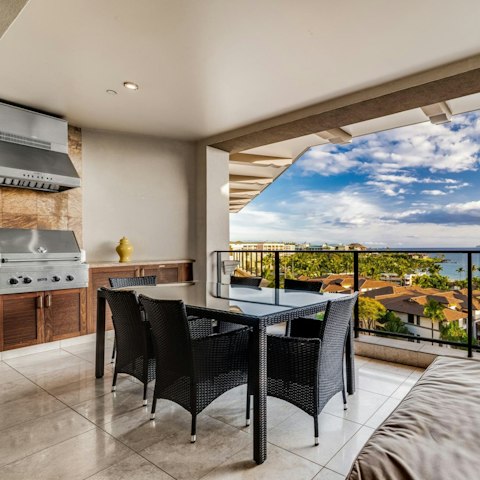Fire up the grill and enjoy views of the Pacific from the terrace
