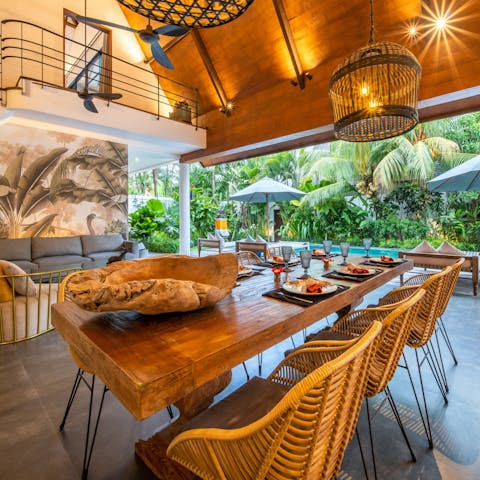 Share special meals overlooking the lush gardens