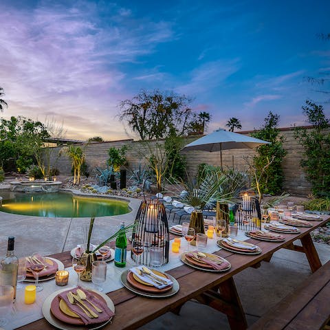 Dine alfresco late into the balmy California evening