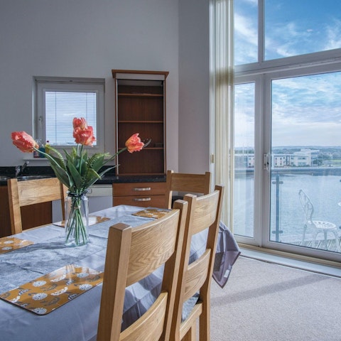 Enjoy group meals with a waterfront view