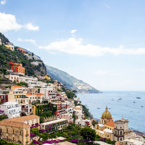 Visit the picturesque cliffside village of Positano – a seven-kilometre drive away