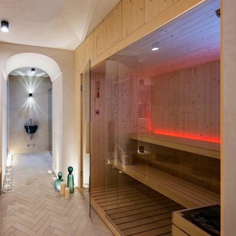 Relax and unwind in the private sauna