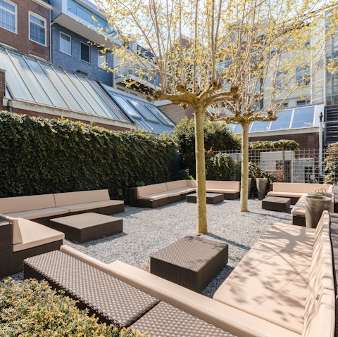 Relax with a beer in the tranquil terrace garden