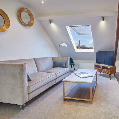 Look forward to chilling out in the sleek living space after a jam-packed day