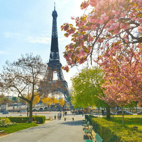 Stroll down to the Eiffel Tower, just a ten-minute walk away