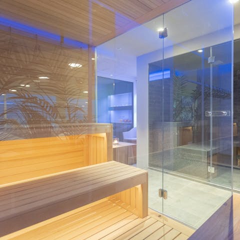 Relax and unwind in the communal sauna