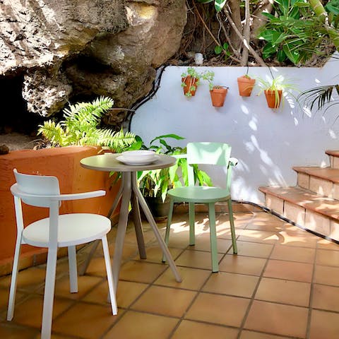 Enjoy your lunch on the interior patio before heading out to explore