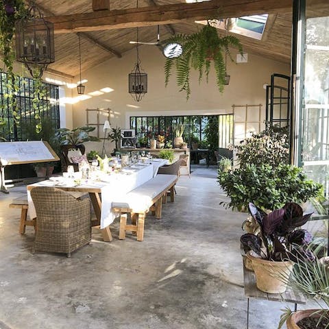 Treat the whole party to a magnificent meal in the leafy garden dining room