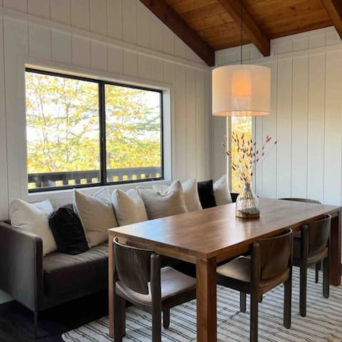 Take your pick from the record collection, pour a glass of wine and gather together around the dining table