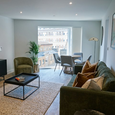 Stretch out in the modern living space after a busy day