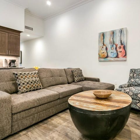 Put your feet up in the inviting living space at the end of an exciting day