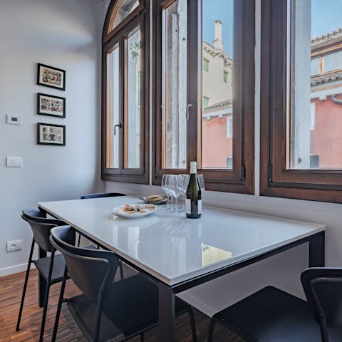 Sip coffee in the fully equipped kitchen