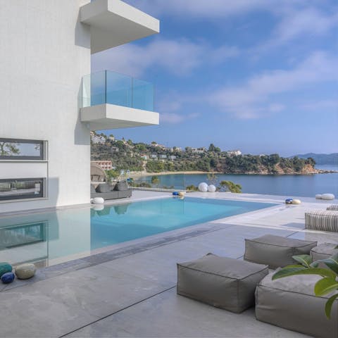 Soak up the sea views from the stylish pool terrace