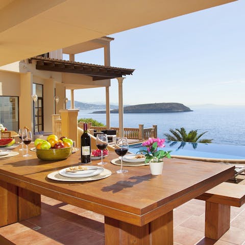 Dine alfresco under the covered patio
