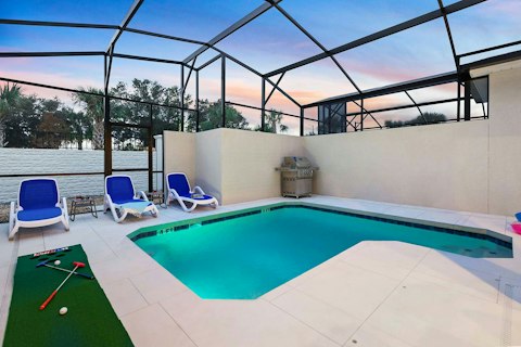 Cool off in the pool as the sunset colours the sky