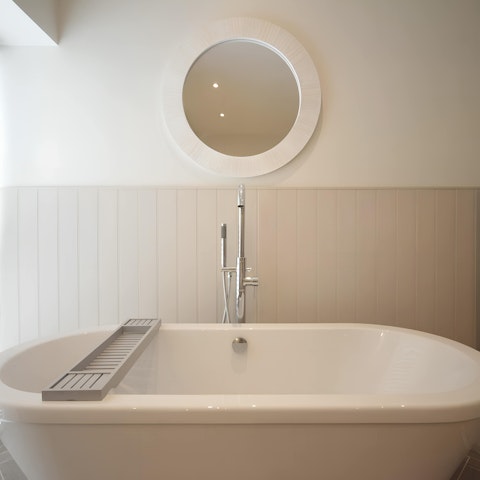 Treat yourself to a long, hot soak in the freestanding tub