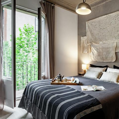 Open the Juliet balcony to take in some fresh air each morning