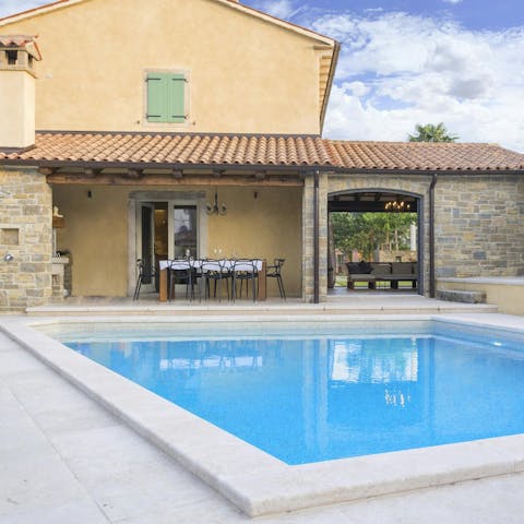 Swim in the pool, which can be heated on request