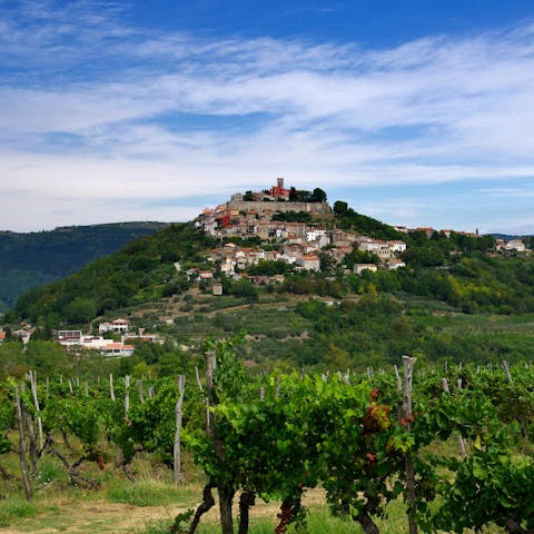 Explore the town of Motovun, an eight-minute drive away