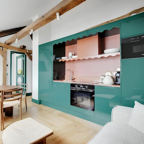 Prepare a quick bite in the pretty open kitchen