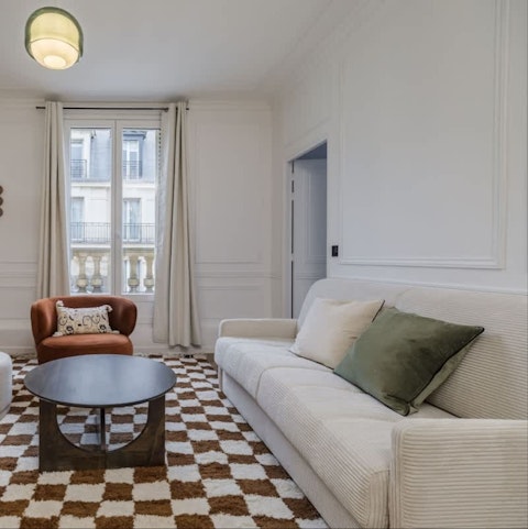 Put your feet up with a box of macarons in the comfortable living space