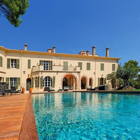 Splash about in the huge heated infinity swimming pool