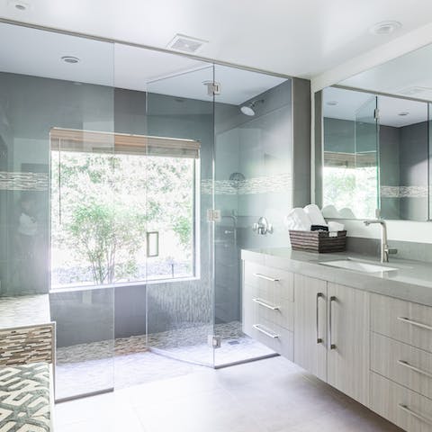 Freshen up in the huge luxury shower
