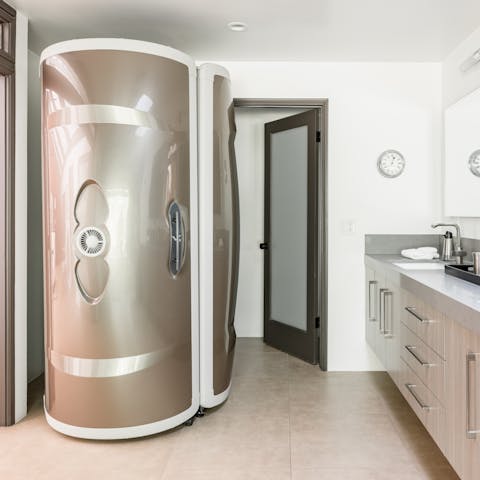 Work on your tan outdoors or inside – the home has its own tanning booth