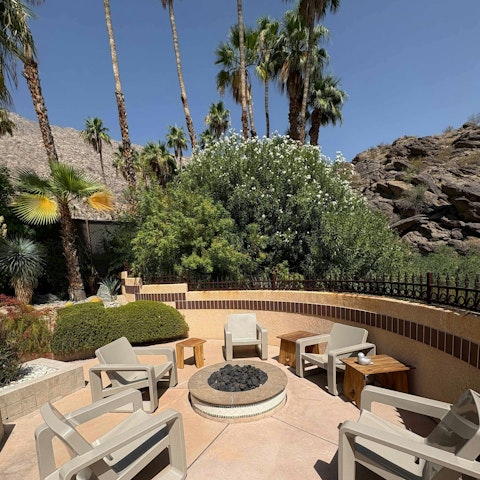 Enjoy the desert backdrop well into the night, by the firepit