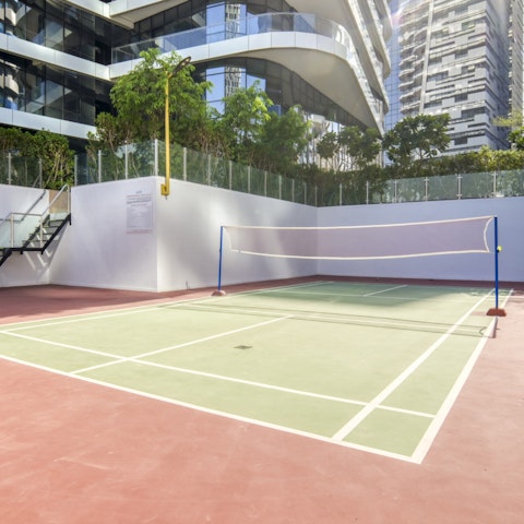 Make the most of the resort facilities at hand, including a gym and tennis courts