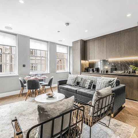 Relax, cook or catch up on work from the living room