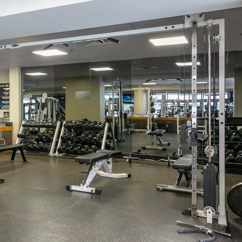 Bank a workout in the impressive, shared fitness centre
