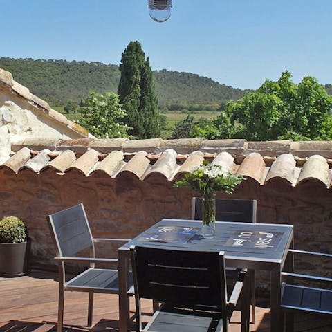 Enjoy some confit de canard on the private terrace