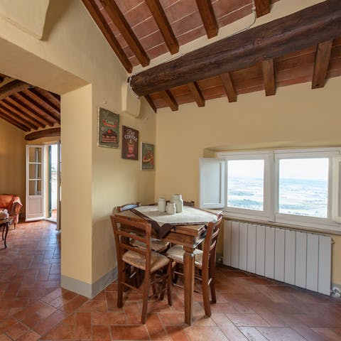 Peek through the windows to enjoy the landscape as you dine