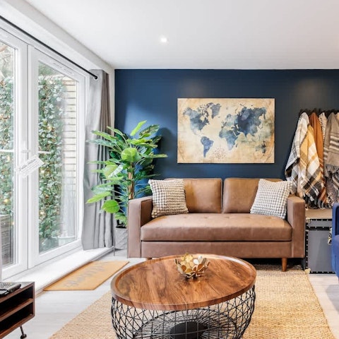 Curl up with a brew and admire the pine trees outside