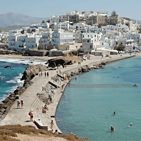 Explore Naxos and its many sights – including the Temple of Apollo – an eight-minute drive away